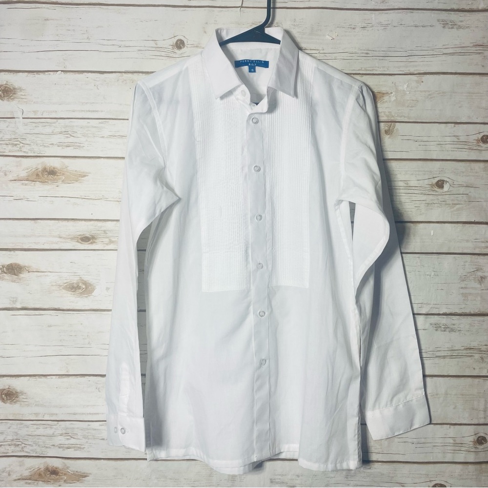 Perry Ellis Boy’s  Crisp White Dress Shirt Size 18
